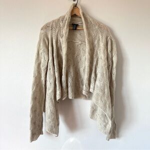 Theory Mohair Open Cable Knit Cardigan Sweater w/ Draped Design in Beige/Oatmeal